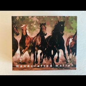 Handcrafted Vegan Leather Men's Bifold Wallet Running Horses Front / Back
